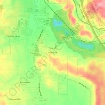 Mapa topográfico Scottsdale, altitud, relieve