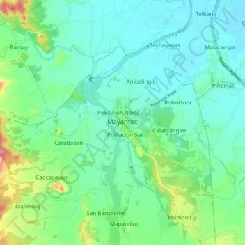 Mapa topográfico Mayantoc, altitud, relieve