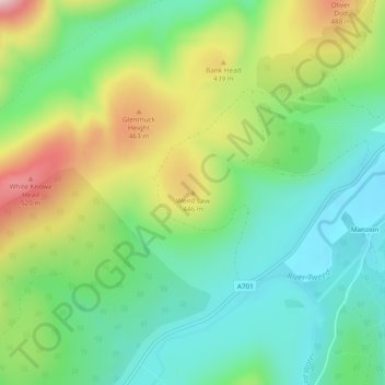 Mapa topográfico Weird Law, altitud, relieve