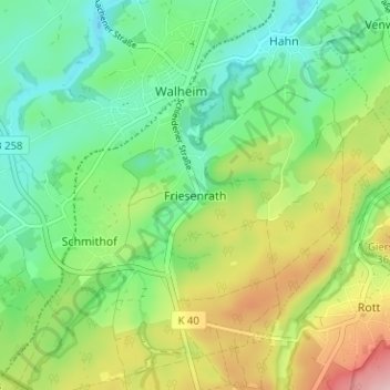 Mapa topográfico Friesenrath, altitud, relieve