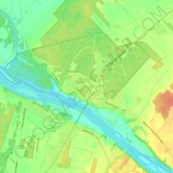 Mapa topográfico Odanak, altitud, relieve