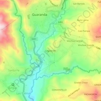 Mapa topográfico Laguacoto, altitud, relieve