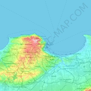 Mapa topográfico Argel, altitud, relieve