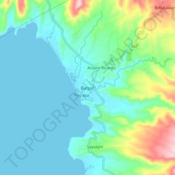 Mapa topográfico Bagac, altitud, relieve