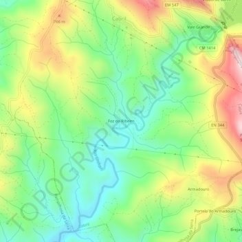 Mapa topográfico Foz do Ribeiro, altitud, relieve
