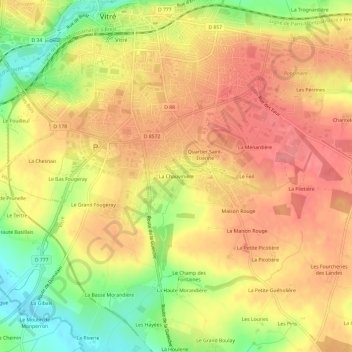 Mapa topográfico La Chauvinière, altitud, relieve