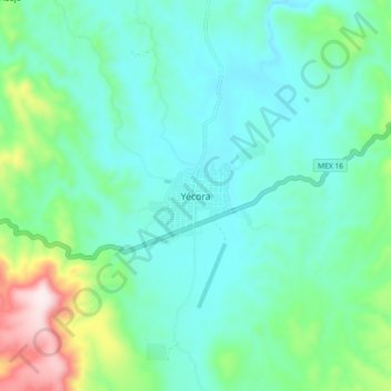 Mapa topográfico Yécora, altitud, relieve