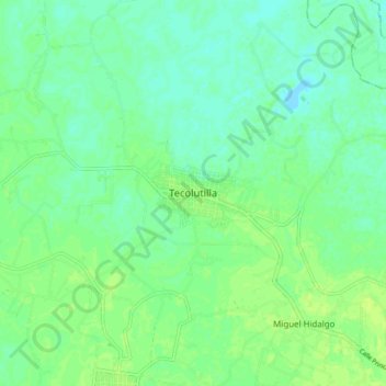 Mapa topográfico Tecolutilla, altitud, relieve