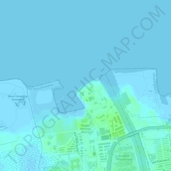 Mapa topográfico Pantai Marina, altitud, relieve