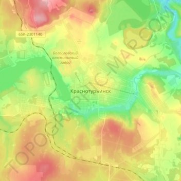 Mapa topográfico Краснотурьинск, altitud, relieve