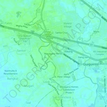 Mapa topográfico Masagana Homes, altitud, relieve