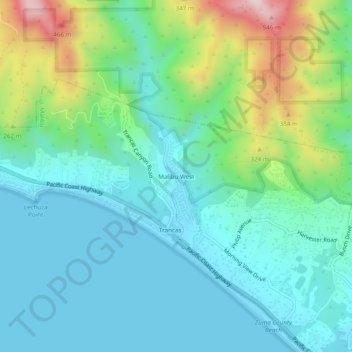 Mapa topográfico Malibu West, altitud, relieve