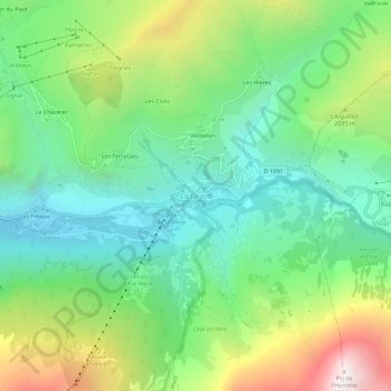 Mapa topográfico La Grave, altitud, relieve