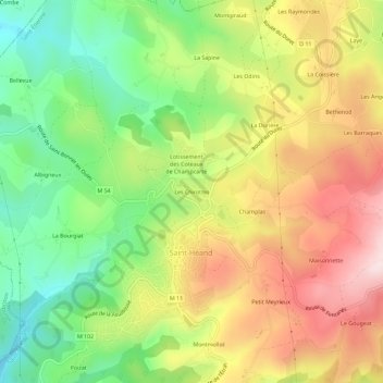Mapa topográfico Les Chirottes, altitud, relieve