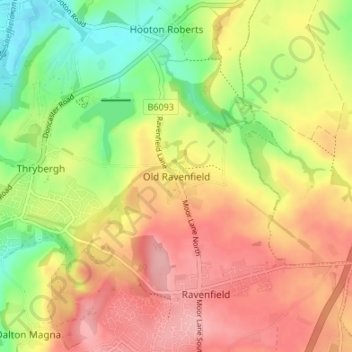Mapa topográfico Old Ravenfield, altitud, relieve