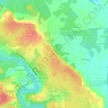 Mapa topográfico La Franchie, altitud, relieve