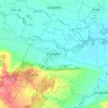Mapa topográfico Pörndorf, altitud, relieve