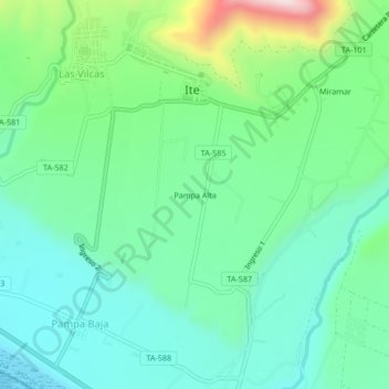Mapa topográfico Pampa Alta, altitud, relieve