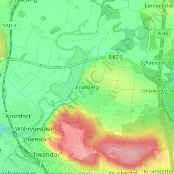 Mapa topográfico Fronberg, altitud, relieve