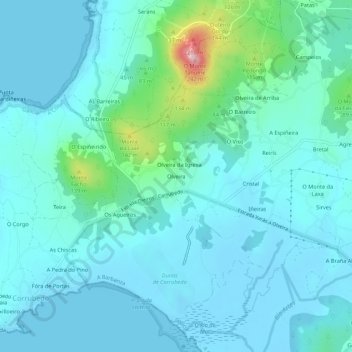 Mapa topográfico Olveira, altitud, relieve