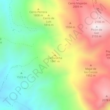 Mapa topográfico La Escucha, altitud, relieve