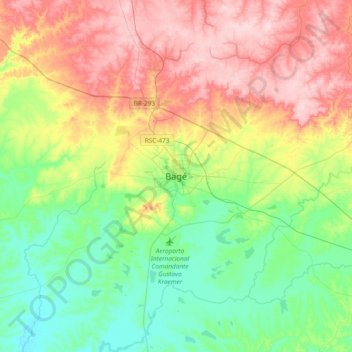 Mapa topográfico Bagé, altitud, relieve