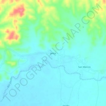 Mapa topográfico Javita, altitud, relieve