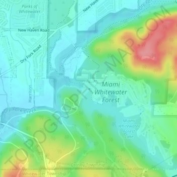 Mapa topográfico Miami Whitewater Forest Dam, altitud, relieve