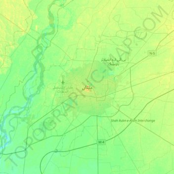 Mapa topográfico Multan, altitud, relieve