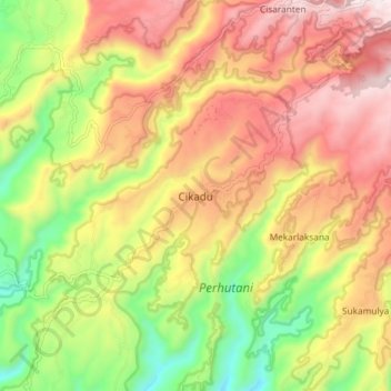 Mapa topográfico Cikadu, altitud, relieve