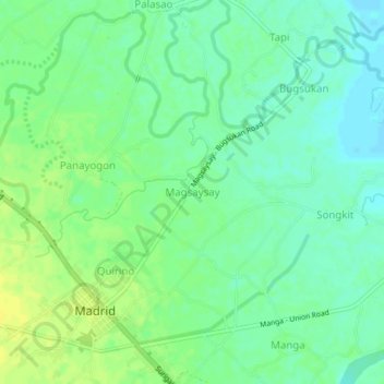 Mapa topográfico Magsaysay, altitud, relieve