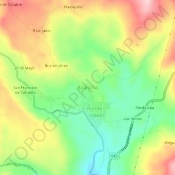 Mapa topográfico Boaloma, altitud, relieve