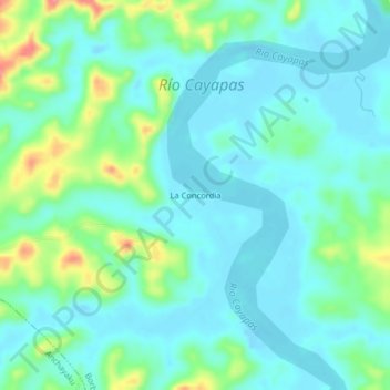 Mapa topográfico La Concordia, altitud, relieve