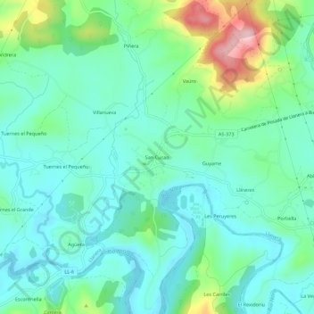 Mapa topográfico San Cucao, altitud, relieve