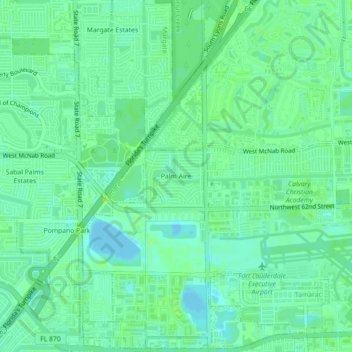 Mapa topográfico Palm Aire, altitud, relieve
