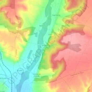 Mapa topográfico Quintana de Fon, altitud, relieve
