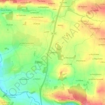 Mapa topográfico La Griffais, altitud, relieve