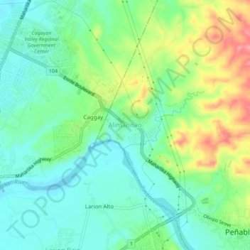 Mapa topográfico Alimannao, altitud, relieve
