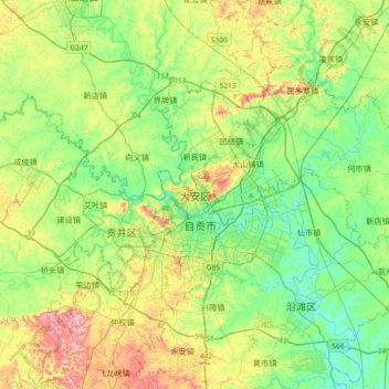 Mapa topográfico Da'an, altitud, relieve