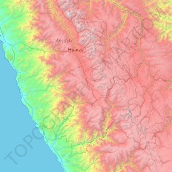 Mapa topográfico Province of Recuay, altitud, relieve