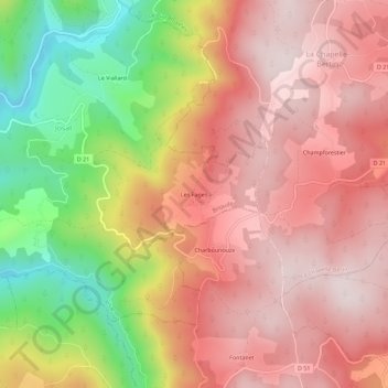 Mapa topográfico Les Fages, altitud, relieve
