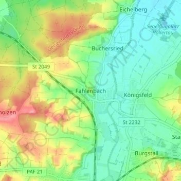 Mapa topográfico Fahlenbach, altitud, relieve