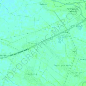 Mapa topográfico Kedungbanteng, altitud, relieve