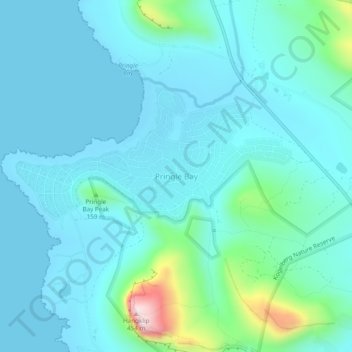 Mapa topográfico Pringle Bay, altitud, relieve
