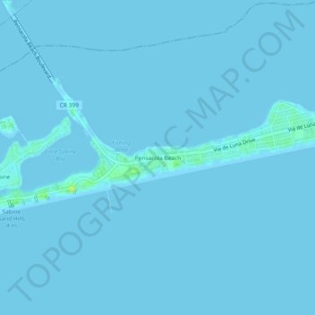 Mapa topográfico Pensacola Beach, altitud, relieve