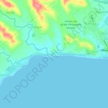 Mapa topográfico Bacauan, altitud, relieve