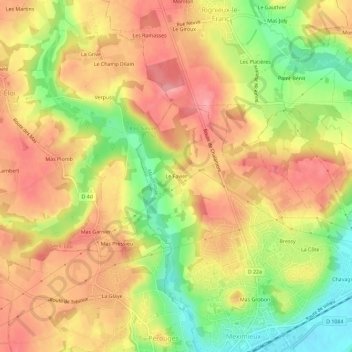 Mapa topográfico Le Favier, altitud, relieve