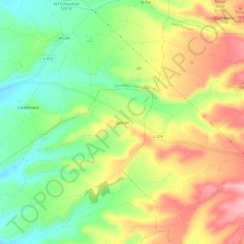 Mapa topográfico Queràs, altitud, relieve
