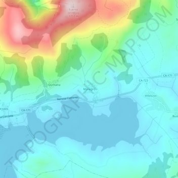 Mapa topográfico Monegro, altitud, relieve