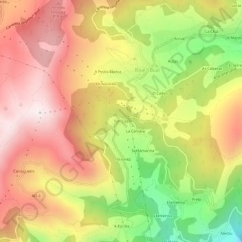 Mapa topográfico San Luís, altitud, relieve